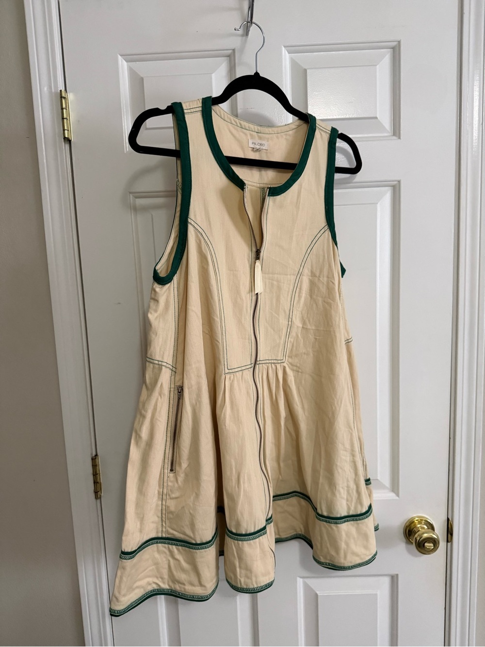Anthropologie Zip-Front Dress with Green Trim
